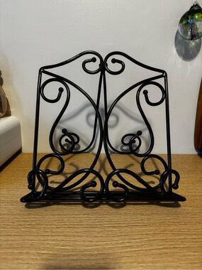 Black Metal Scroll Recipe Book Holder - Stand